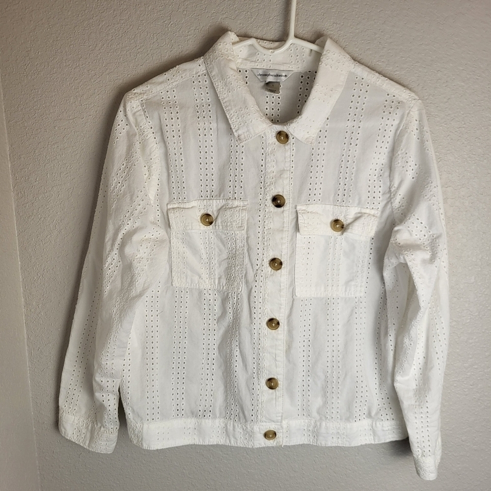 Christopher & Banks White Eyelet Top Or Jacket Women's Size Large